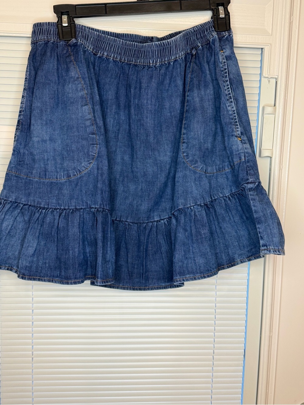 Lilla P Indigo Denim Ruffle-Hem Mini Skirt